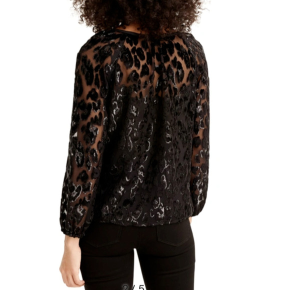 J Crew Burnout Metallic Velvet Black Leopard Long Sleeve Top Blouse Sz Small - Picture 3 of 12